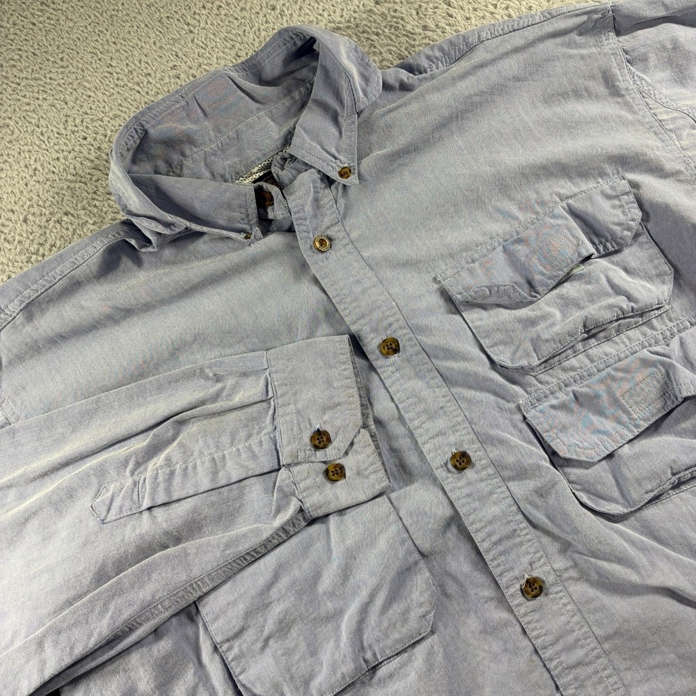 VTG Woolrich Vented Fishing Shirt Mens XL Blue Button Up Long‎ Sleeve Hiking